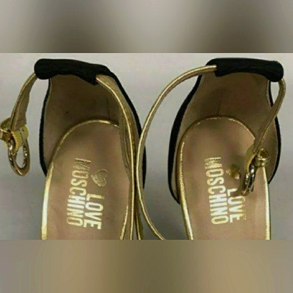 Moschino Gold & Black Strappy Heels, In Excellent Condition - Picture 5 of 11